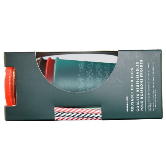 2019 Starbucks Holiday Cold Cups Reusable Set of 5 w/ Straws &amp; Lids IOB - Picture 5 of 5